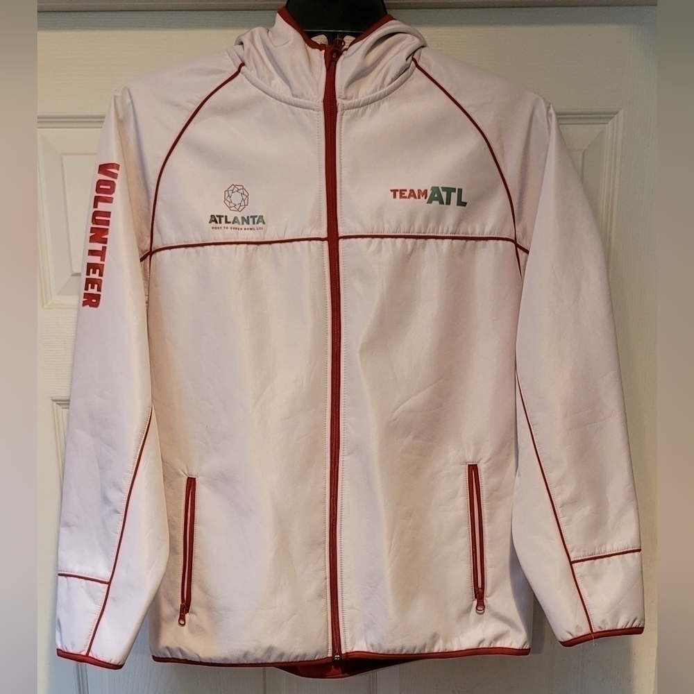 Men's White Super Bowl LIII Team ATL Voluteer Weatherproof Hoodie Size L Atlanta